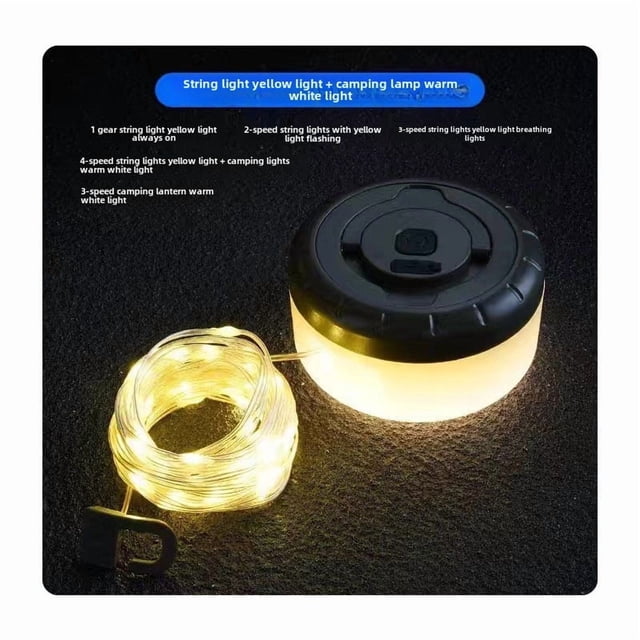 Lanterne de Camping Rechargeable de 8 m à Lumière Chaude avec Design Suspendu Magnétique, Modes Multiples Réglables, Rangement Compact Enroulable, Éclairage Extérieur Durable pour Tentes, Randonnée et Création d'Une Atmosphère d'Urgence