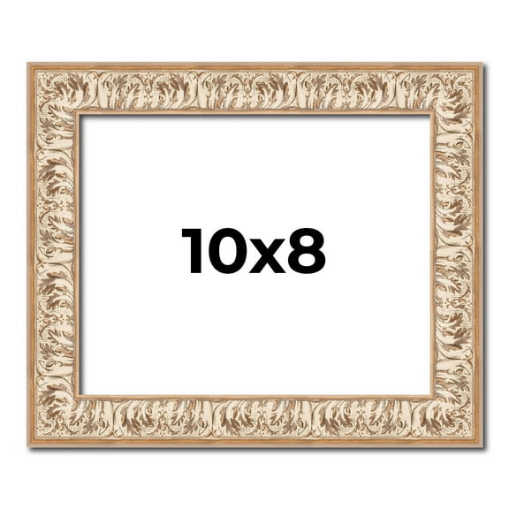 10x8 Frame White Ornate Picture Frame Complete Wood Picture Frame with UV Acrylic, Foam Board