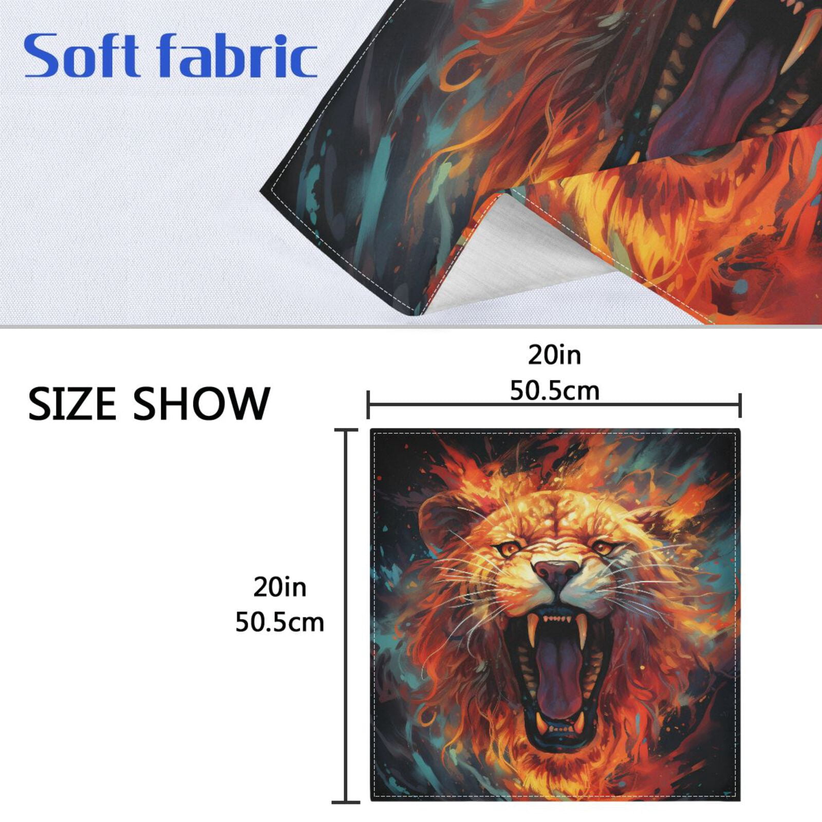 JSTEL Angry Lion Close Up Cloth Napkins Set of 6, 20x20 Inch Washable and Reusable Napkin for Decoupage Dinner Party Everyday Use