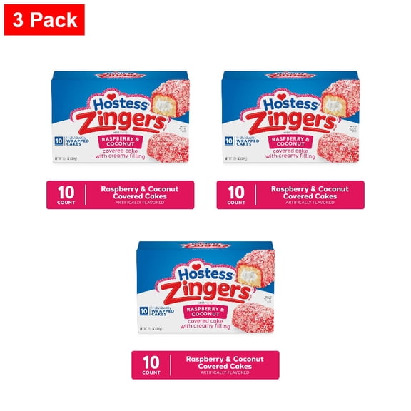 Hostess Zingers Snack Cakes Raspberry Artificially Flavored Cake 10 ct - 3 Pack