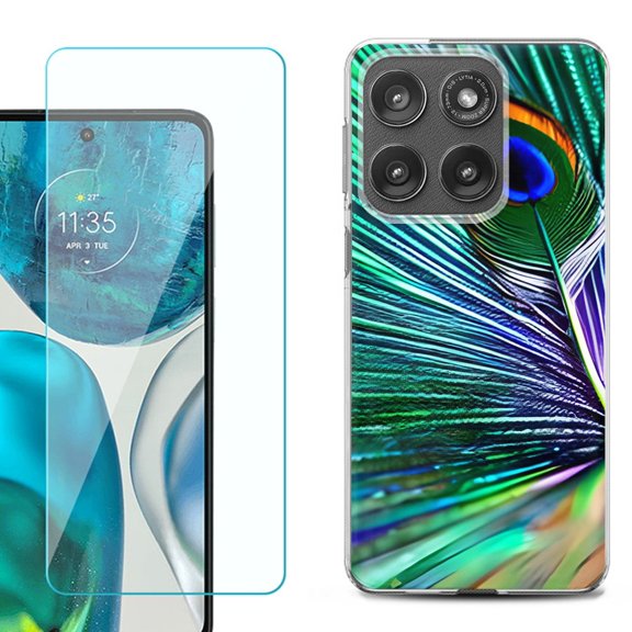 Shockproof Phone Case for Motorola Moto Edge 2026, by OneToughShield - Peacock Feather