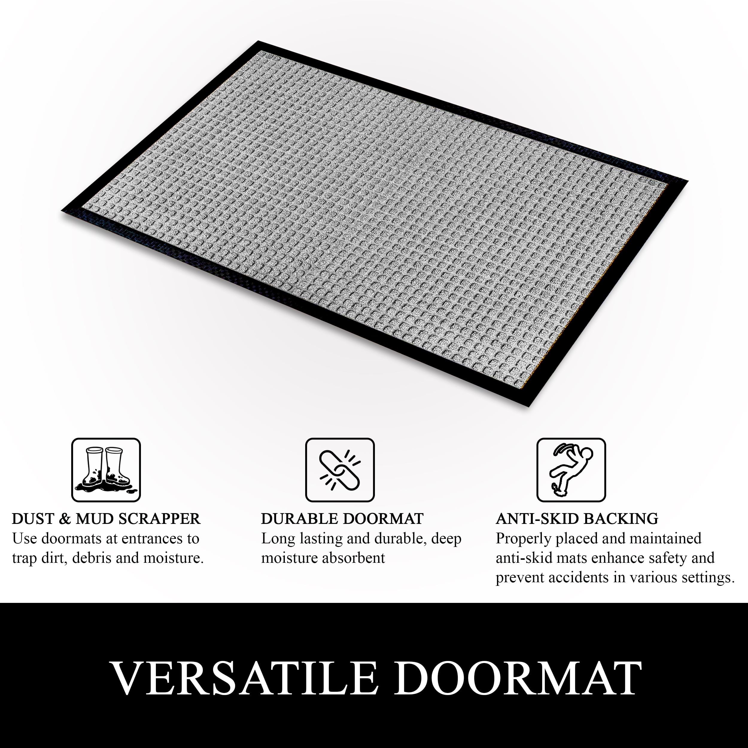 A1HC Indoor Outdoor Mat, Front and Back Entrance Welcome Mats, Front Door Patio Mats 36X60 Inches, Non-Slip Easy Clean Entrance Washable Large Size Doormats, Light Grey