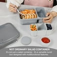 thumbnail image 3 of Caperci 2 Pack 62 oz Salad Container for Lunch, 2-Section Meal Preparation Containers featuring Detachable Toppings Trays, Sauce Cup, Reusable Fork, BPA-Free (Gray & Tofu), 3 of 7