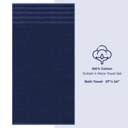 American Soft Linen Luxury 4 Piece Bath Towel Set, 100% Cotton Turkish Bath Towels for Bathroom, Navy Blue