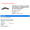 thumbnail image 2 of Front Right Lower Control Arm and Ball Joint Assembly - Compatible with 2017 - 2019 Nissan Rogue Sport 2018, 2 of 2