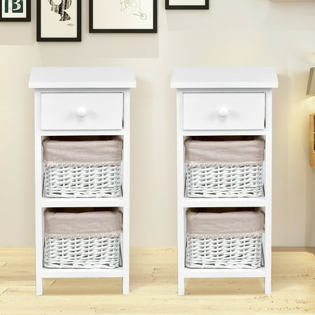 Bed Nightstand Dresser Mirror Chest - Gymax 2 PC End Bedside Table Nightstand Chest Cabinet
