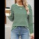 thumbnail image 5 of Tops Tipo Túnica para Mujer, Camisas A Rayas de Larga, Tops de Cuello Redondo Verde Oscuro M, 5 of 8