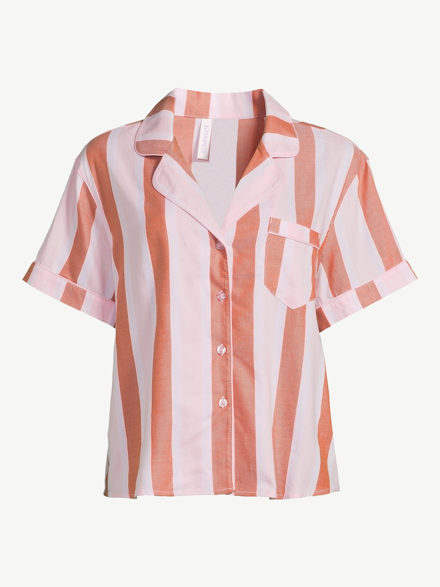 Joyspun Women's Woven Notch Collar Pajama Top, Sizes S to 3X