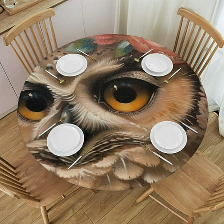 

Patifu Owl Flowers Round Table Cover Stain Resistant Washable Indoor Outdoor Tablecloth Kitchen Dining Wedding Parties Outdoor Fitted 100% Polyester Fiber 46-50