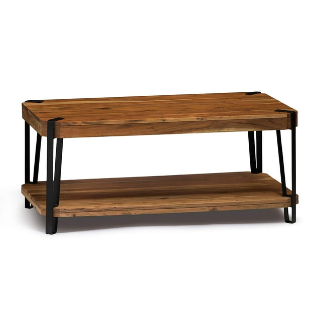 Alaterre Furniture Ryegate Natural Solid Wood with Metal Large Coffee Table, Live Edge