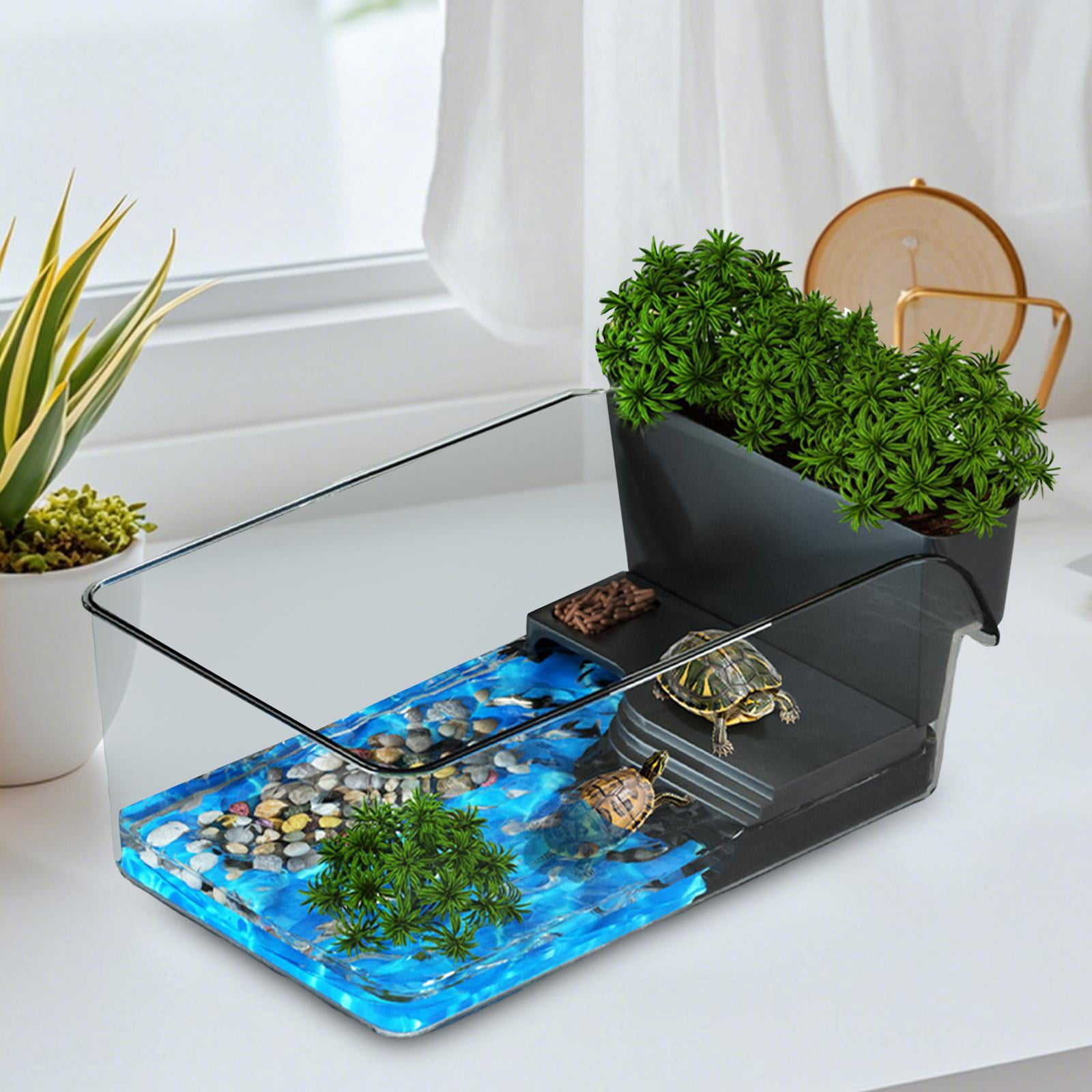Stgfyxgs Small Turtle Tank Turtle Aquarium Decorative Multi Function Home Use Terrapin Breeding Box Reptile Habitat for Crabs Crayfish Black