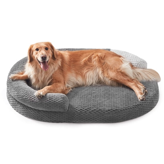 Siooko XXL Orthopedic Dog Bed with Headrest, Siooko Waterproof Oval Dog Couch Bed with Removable Washable Cover, Dog Sofa Bed, Egg-crate Foam, Waterproof Lining, Nonskid Bottom, Gray, 48in