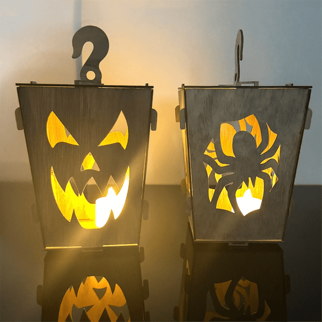 Halloween Wooden Lighted Pumpkin for Tabletop, Light Up Pumpkin Ghost Lamp Lantern Shadow Box Halloween Decoration C