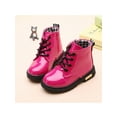 thumbnail image 7 of Difumos Girls Boys Combat Boots Patent Leather Short Bootie Side Zipper Ankle Boot Hiking Non-Slip Booties Comfort Lace Up Rose Red 4.5C, 7 of 7