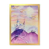 Designart 'Fairy Tale Kingdom Palace On Purple Mountain Top' Children's Art Framed Art Print