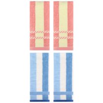 Unique Bargains 4 Pcs Soft Striped Hand Towels Blue/Pink 13" x 29"/15" x 35"