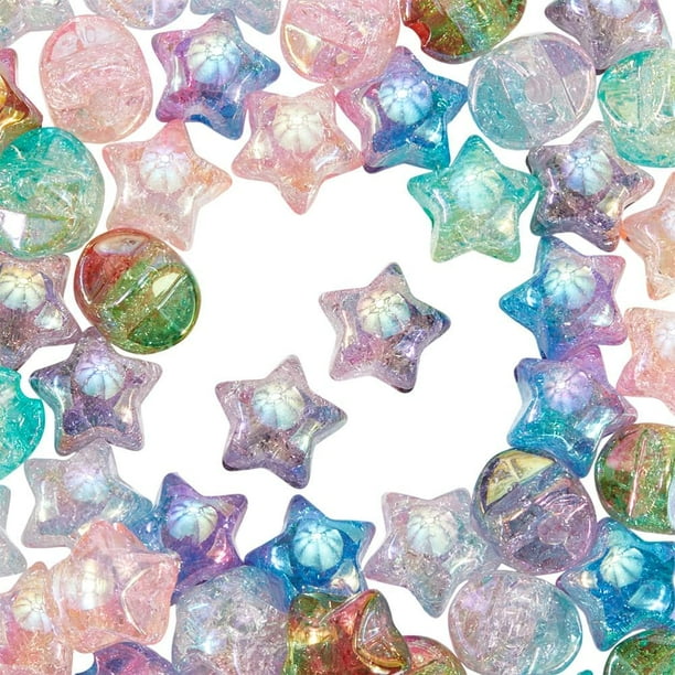1 caja de 60 piezas de cuentas de estrella acrílicas, bonitas cuentas de estrella transparentes con degradado de colores.