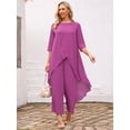 thumbnail image 3 of DARING DIVA Women's 2 Piece Chiffon Sets Dressy Pantsuit High Low Top Outfit M Purple, 3 of 8