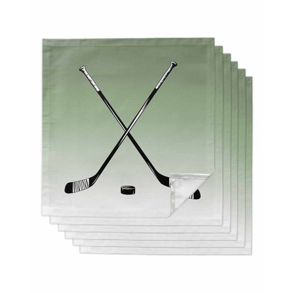 Sage Green White Cloth Napkins Set of 6 Reusable Dinner Napkins, Modern Ombre Sports Game Ice Hockey Cocktail Napkin Washable Table Napkins for Wedding/Holiday Party/Baby Shower 20"x20"