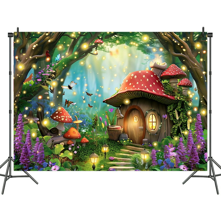 Mushroom Forest Backdrop, 15 x 10 ft Enchanted Fairytale Forest
