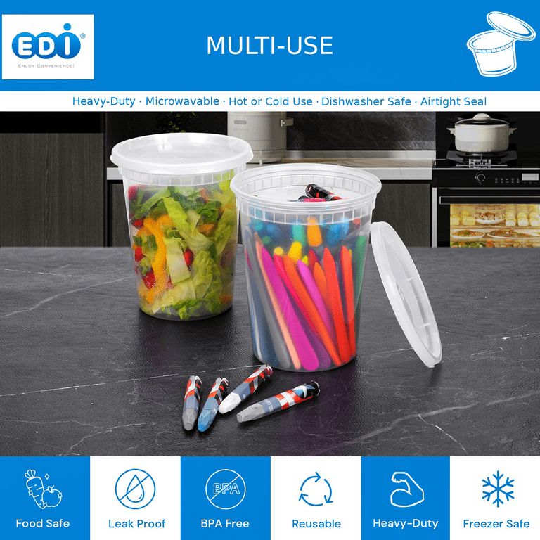 Edi 32 oz Deli Containers with Lids Clear Plastic Food Storage Container Premium Heavy-Duty Quality, Leak proof&Freezer&Dishwasher Safe (40, 32 oz)