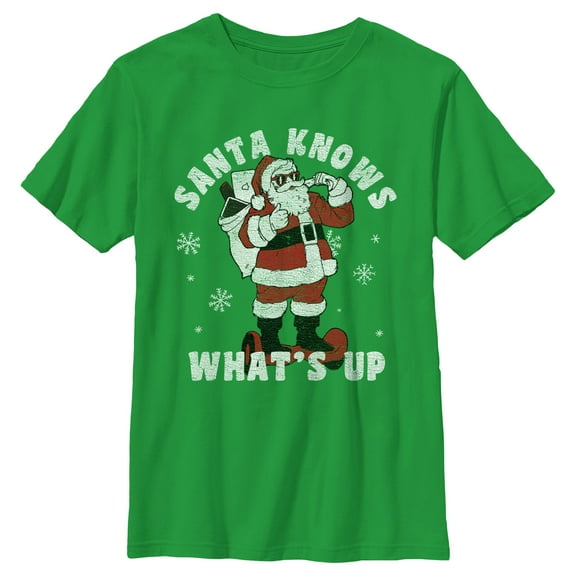 Boy's Lost Gods Santa Knows What’s Up Graphic Tee Kelly Green Medium