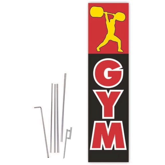 Cobb Promo Gym Red/Black Rectangle Boomer Flag with Complete 15ft Pole kit and Ground Spike