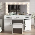 thumbnail image 3 of Zimtown Makeup Vanity Desk with Large Mirror & Charging Station, Vanity Table with 3 Drawers & Visible Glass Top, Bedroom Dressing Table,White, 3 of 8