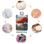 2 Pack Qtip Holder Dispenser Tree House on Island Clear Plastic Storage Apothecary Jars for Cotton Swabs Balls Pads Floss