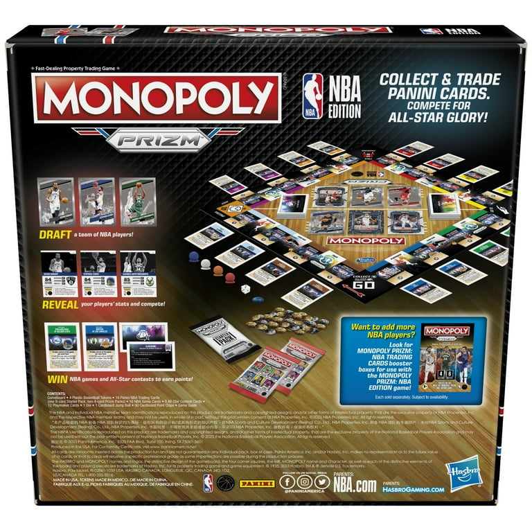 Monopoly Prizm: NBA Edition Board Game with Panini NBA Trading Cards, 2-4 Players, Ages 8+