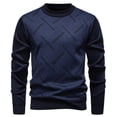 thumbnail image 2 of Men's Classic Striped Knit Sweater Round Neck Loose Fit Casual Long Sleeve Pullover Warm Knitwear Soft Cozy Fashion Top For Daily Lounge Travel Essential | JASKFLY,Navy XL, 2 of 6
