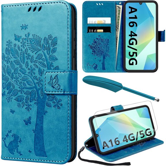 ZUKKASHAN for Samsung Galaxy A16 Case with Screen Protector and Touch pen, Leather Flip Wallet Women Men Case Magnetic Closure Cover with Card Slots and Kickstand for Galaxy A16 5G/4G Phone Cover