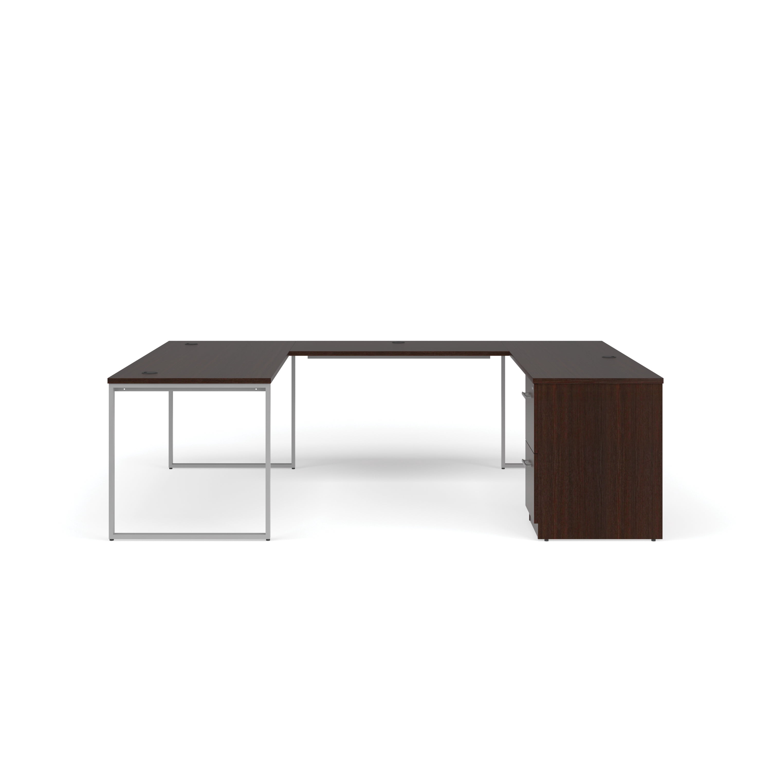 OFM Fulcrum Series Office Furniture Set, 72" U-Shaped Desk with Bridge, Credenza, 2-drawer Filing Cabinet, in Espresso