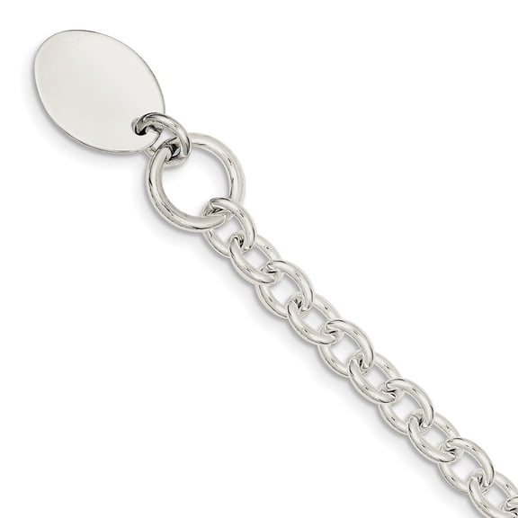 Sterling Silver Oval Disc on Fancy Bracelet - 28.5 Grams - 7.5 Inch - Toggle - Measures 17mm Wide
