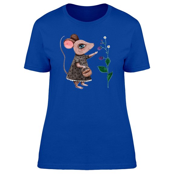 Cute Mouse And Floral Berries Tee Women's -Image by Shutterstock