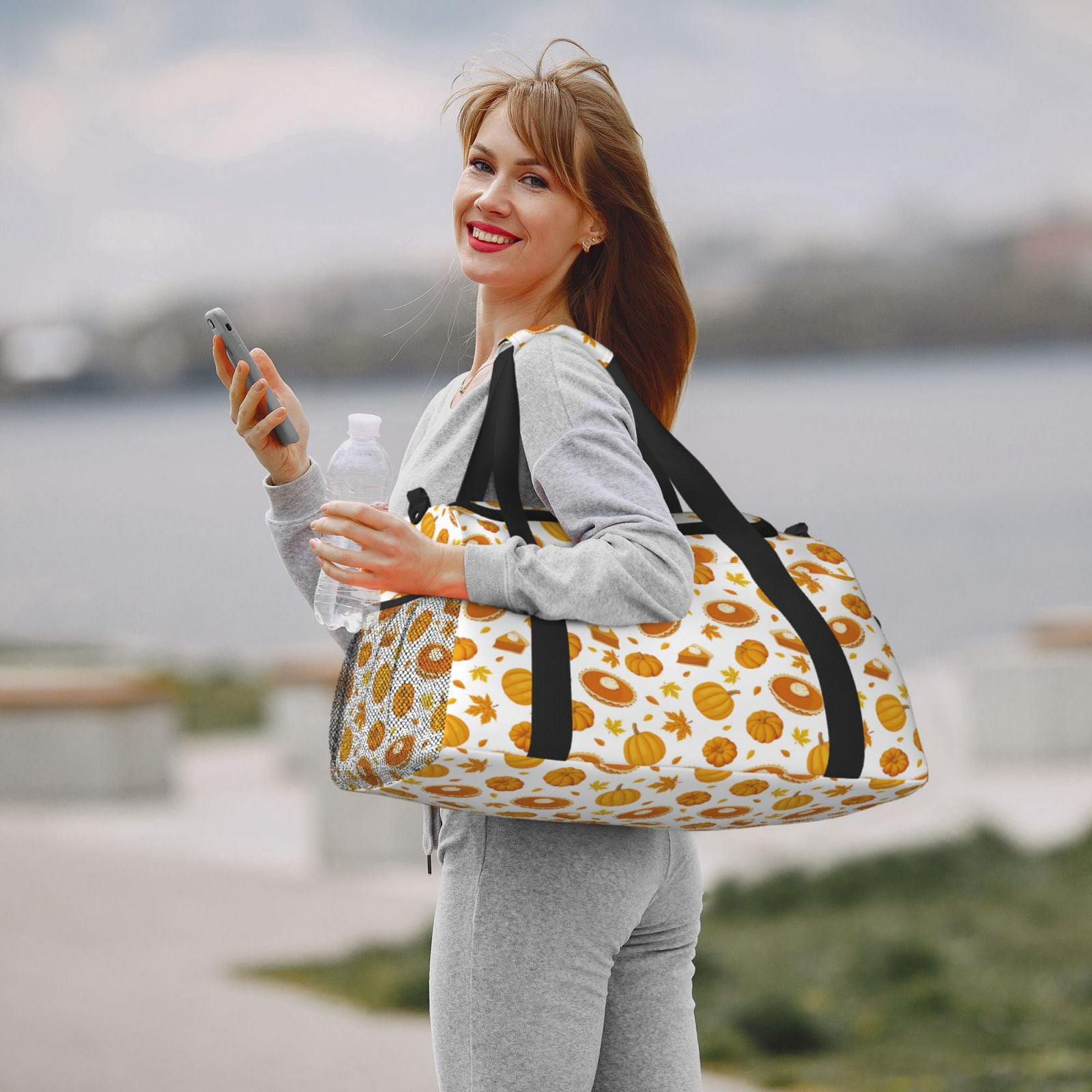 Fuzoiu Pumpkin Maple Leaves Print Travel Duffle Bag,Carry On Tote Bags,Duffel Bag,Sport Gym Bag, Hospital Bag for Labor and Delivery, Overnight Bag,Luggage Bag