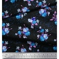 thumbnail image 3 of Soimoi Blue Polyester Crepe Fabric Leaves & Floral Decor Fabric Printed BTY 42 Inch Wide, 3 of 3