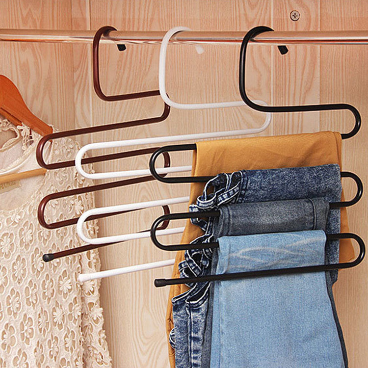 Xinqi Star 5PCS Pants Hangers Trouser Hangers S-type 5 layers Stainless Steel Trousers Rack Space Saving Storage Rack Space Saving,Multi-function Jeans Holder