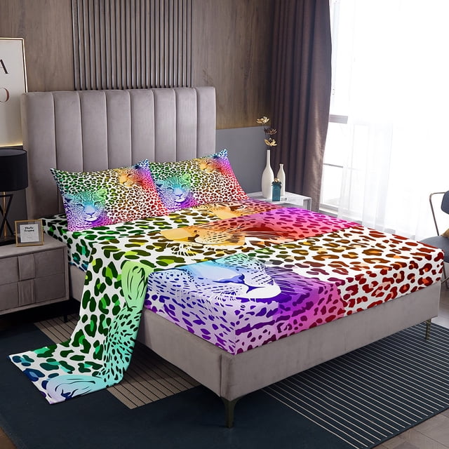 Erosebridal Leopard Print Sheet Set Full, Rustic Cheetah Bedding Sets Full Size, Modern Fashion Full Sheet Sets, Lightweight Room Decor, 4pcs