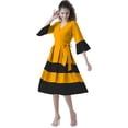thumbnail image 3 of eloria Women Causal Midi Dress Party Wear Knee Long One Piece Dress Box Plated Fit and Flare Dress, Color: Yellow 2, Size: XL, 3 of 6