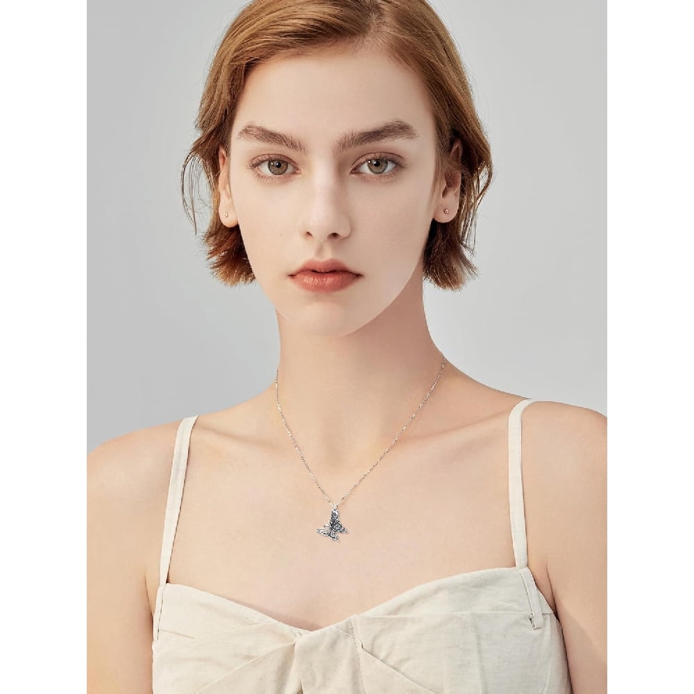 CACA LADY Butterfly Urn Necklace for Ashes 925 Sterling Silver Butterfly Sunflower Memorial Pendant Cremation Keepsake Necklace for Ashes Jewelry Memorial Gifts for Women Loss Loved One