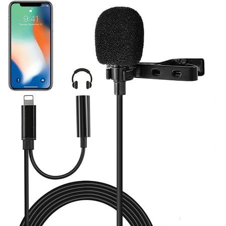 LNGOOR Lavalier Lapel Microphone Compatible with iPhone,Professional Omnidirectional Mini Clip on MIC with Earphone Jack,for YouTube,Video Recording,Compatible with iPhone X/XR/XS/11/8/7/iPad