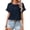 Dark Blue, variant on Womens Embroidered Peasant Tops Gauzy Lace Babydoll Roll Up Short Sleeve Blouse Tee Classy Cruise Going Out Outfits