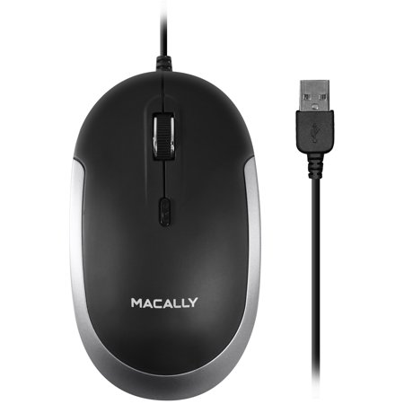 Macally Silent USB Mouse Wired for Apple Mac or Windows PC Laptop/Desktop Computer | Slim & Compact Mice Design with Optical Sensor & DPI Switch 800/1200/1600/2400 | Small for Easy Travel - Space