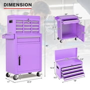 5-Drawer Tool Chest on Wheels, 2 In 1 Rolling Tool Storage Cabinet, Tool Organizer for Garage, Workshop, Warehouse & Repair Shop, Purple