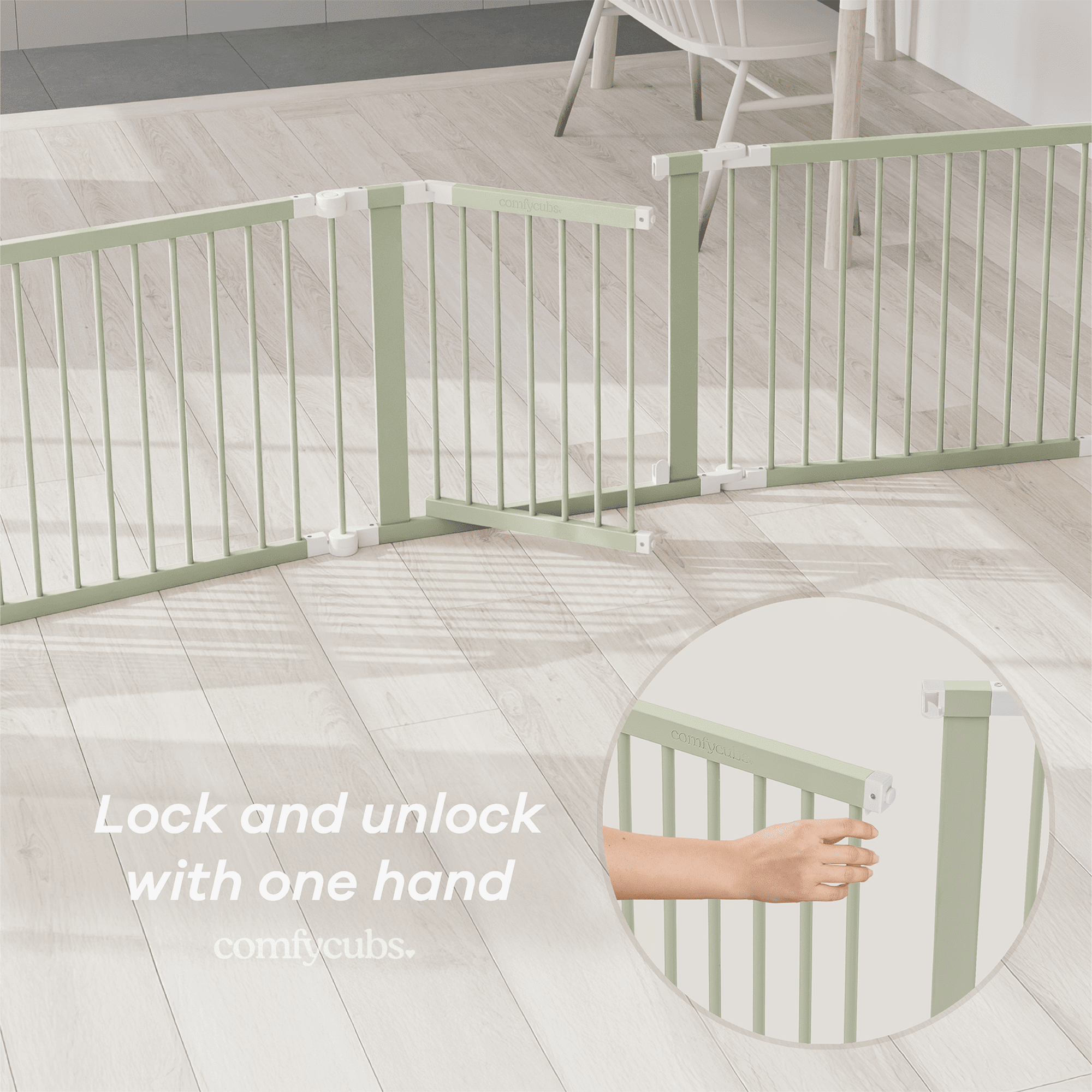 Comfy Cubs Baby Playpen & Baby Gate for Toddler & Babies, Foldable Adjustable Playard, Sage