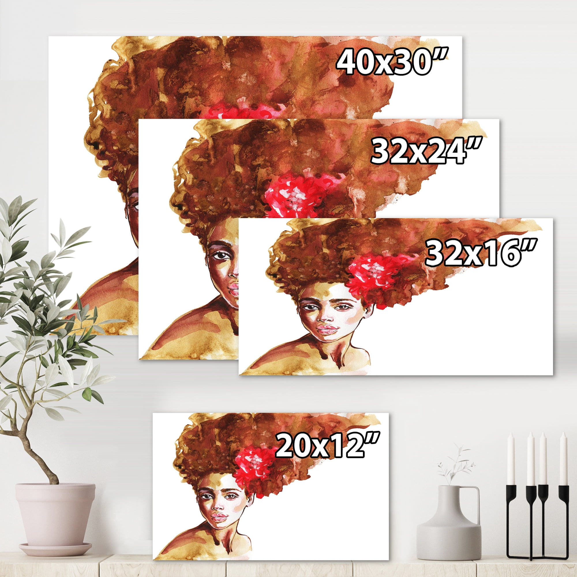 Designart ' Portrait of Young African American Woman II ' Modern Canvas Wall Art Print