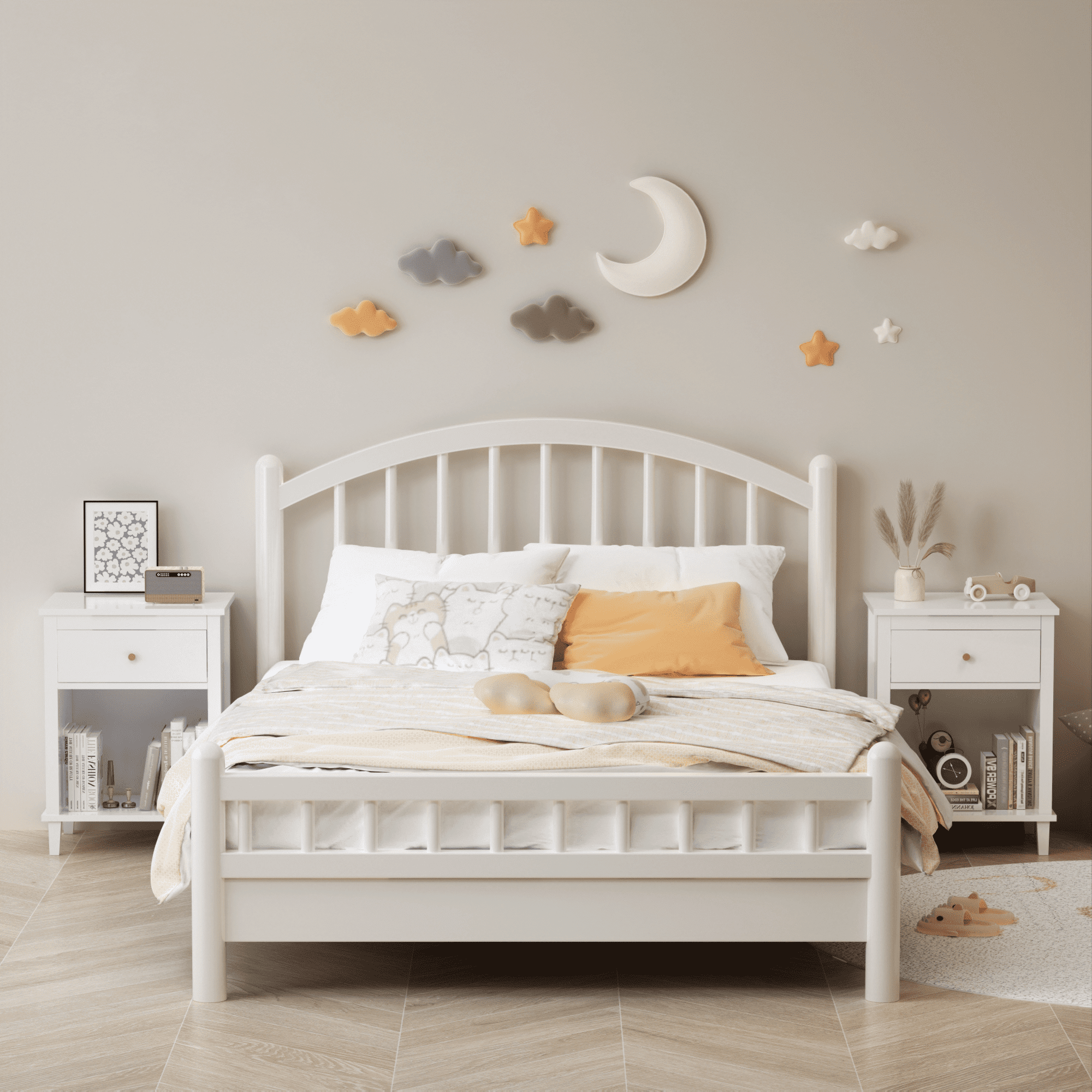 Yoneston Modern Nightstand with Drawer and Open Shelf, Simple Bedside Table for Bedroom, Kids Room, White