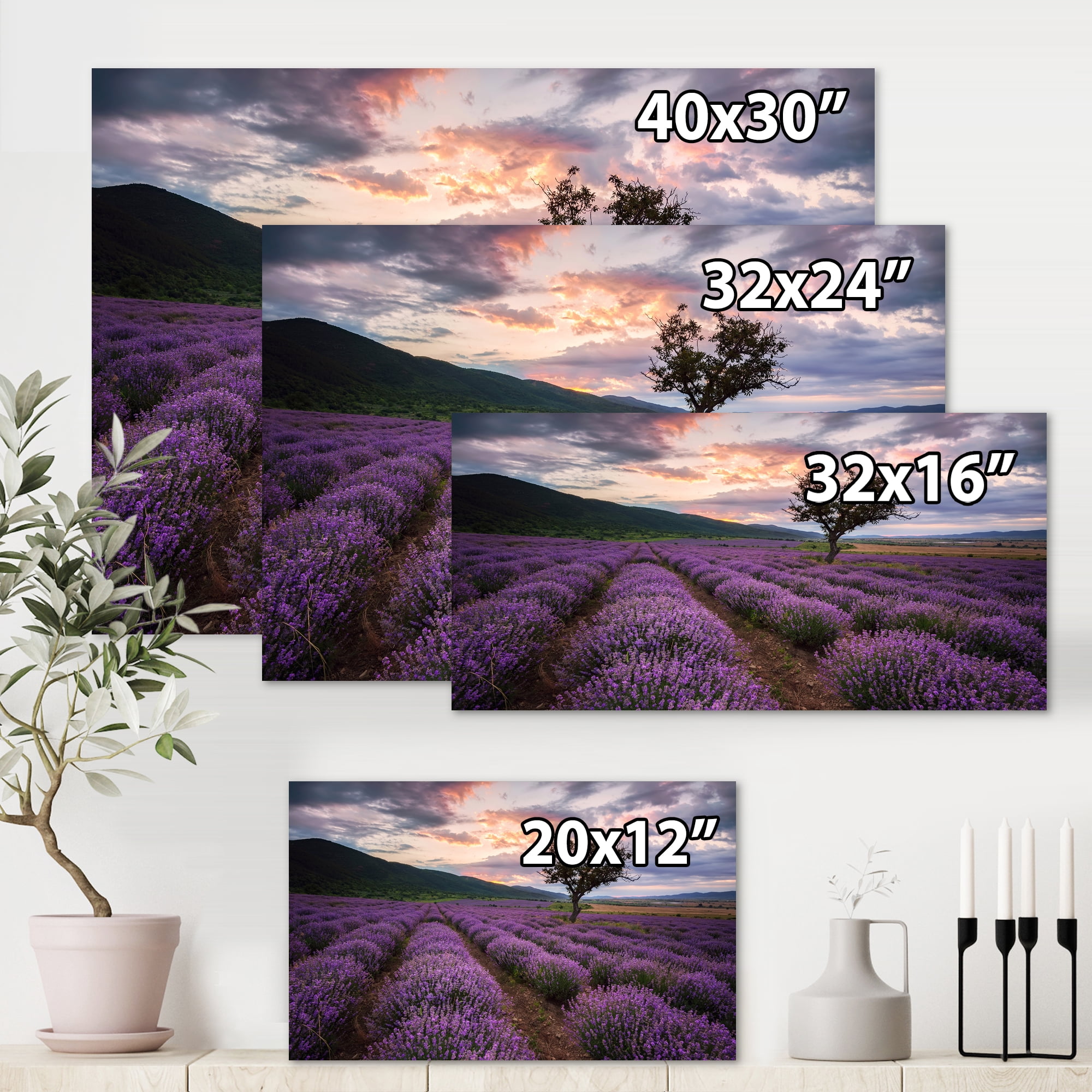 Lavender Field At Sunrise III 12 in x 8 in Photography Canvas Art Print, by Designart