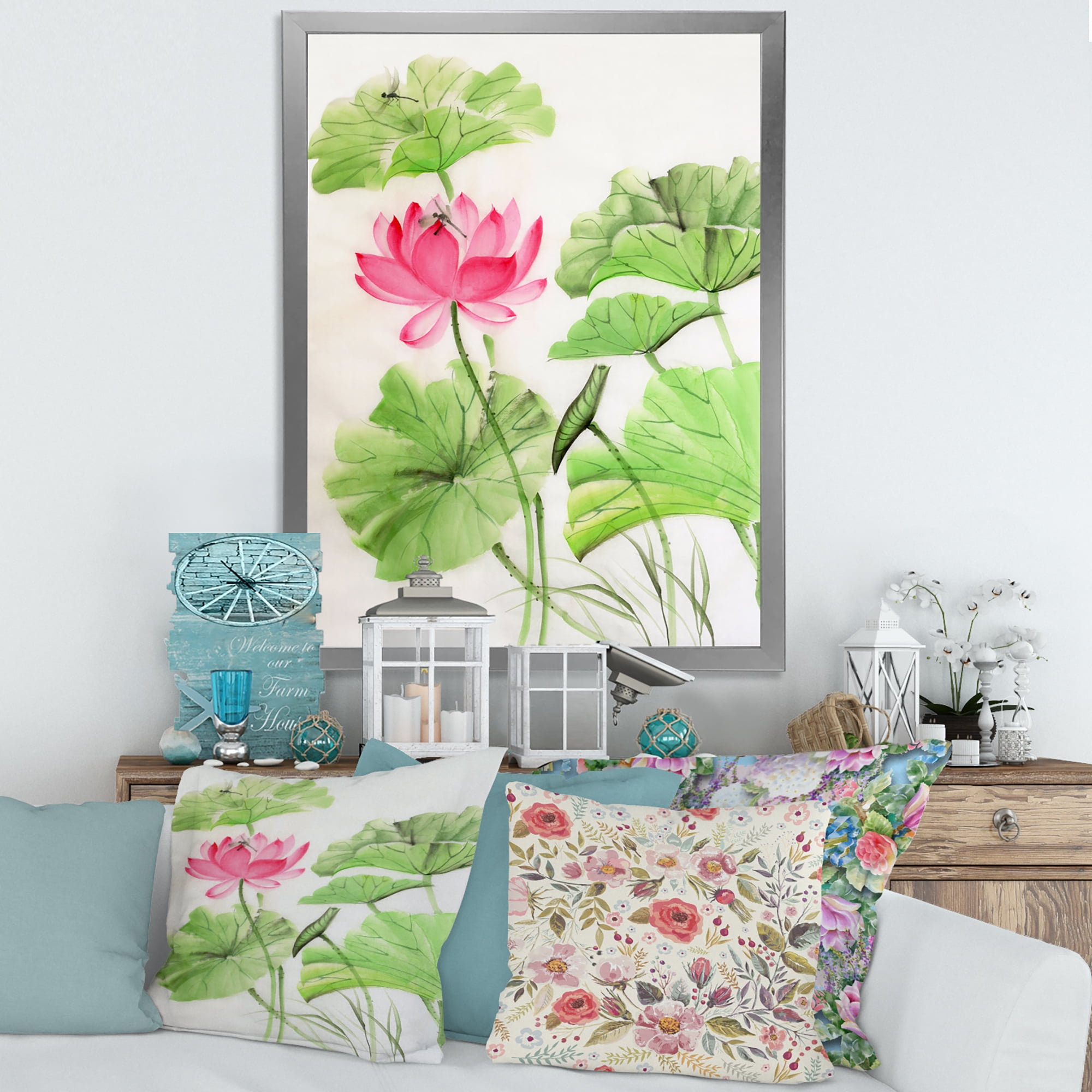 Designart 'Dragonfly and Lotus' Traditional Framed Art Print